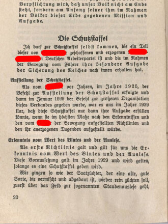 Reichsführer SS Heinrich Himmler "Die Schutzstaffel" als antibolichewistische Kampforganisation, 31 Seiten, unter DIN A5, wasserschaden