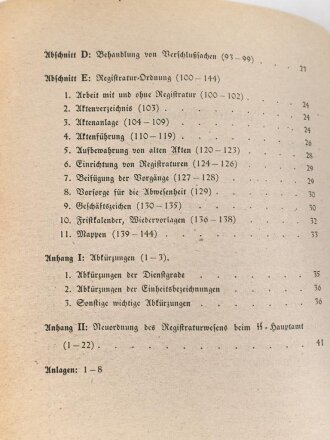 SS-Dv. Nr.1 "Vorschrift für den gesamten inneren Dienst der Allgemeinen SS auf Dienststellen und Schreibstuben", datiert 1938, 71 Seiten, DIN A5