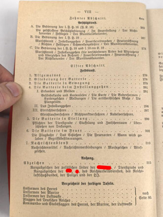 "Der Dienstunterricht im Heere, Ausgabe für den Kanonier (bespannt)" datiert 1938/39, 319 Seiten, DIN A5, gebraucht
