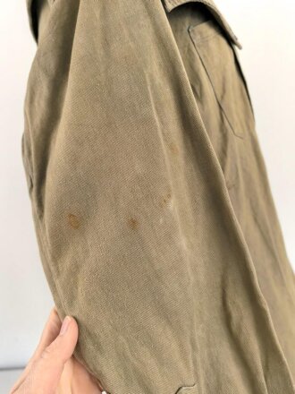 Waffen SS, Diensthemd im typischen Schnitt, sogenannte " Sahariana" Relativ dickes Material, stark getragen