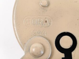 Wehrmacht Vorhängeschloss "Bora 1944", Originallack, Neuwertig mit zwei Schlüsseln, so auch an den Motorradpacktaschen verwandt