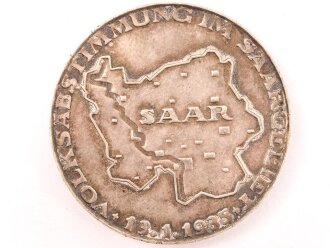 " Deutsch die Saar immerdar " silberne Erinnerungsmedaille an die Volksabstimmung 13.1.1935. Randprägung " preuss. Sttatsmünze Feinsilber"