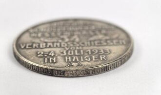 Medaille " Bezirks Schützenverband Hessen Nassau , 34tes Verbandschiessen 2.-4. Juli 1933 in Haiger" Vorderseite " Reichskanzler Adolf Hitler" Durchmesser 36mm