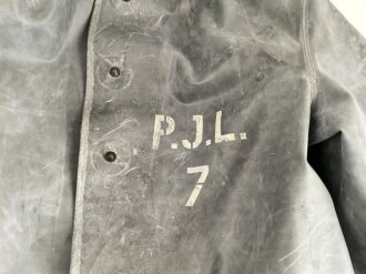 Schwerer Gasschutzanzug , Jacke und Hose aus weichem Gummi, jeweils Grösse 2. Hersteller Auer 1940. Jeweils ungereinigt