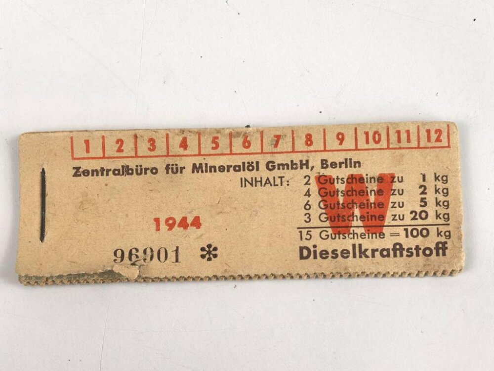 Block Gutscheine für Dieselkraftstoff, datiert 1944, 80,00