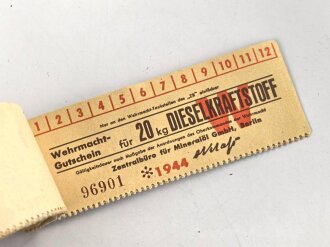 Block Gutscheine für Dieselkraftstoff, datiert 1944