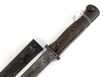 1. Weltkrieg, Seitengewehr M84/98 mit preussischer Abnahme von 1916. Herstellermarkierung Herder Solingen sowie Walter & Co Mühöhausen Thüringen