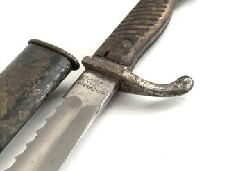 1. Weltkrieg, Seitengewehr M98/05 mit Sägerücken. Preussischer Abnahme von 1917. Herstellermarkierung Waffenfabrik Mauser Oberndorf
