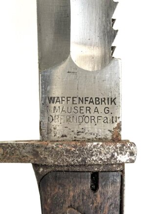1. Weltkrieg, Seitengewehr M98/05 mit Sägerücken. Preussischer Abnahme von 1917. Herstellermarkierung Waffenfabrik Mauser Oberndorf