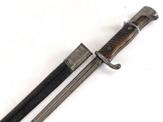 Kaiserreich und 1. Weltkrieg, Seitengewehr 98 lang mit preussischer Abnahme von 1902. Hersteller WKC, Nummerngleiches Kammerstück in gutem Zustand