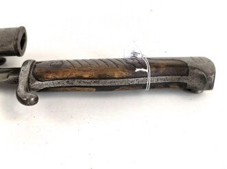 Kaiserreich und 1. Weltkrieg, Seitengewehr 98 lang mit preussischer Abnahme von 1902. Hersteller WKC, Nummerngleiches Kammerstück in gutem Zustand
