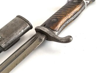 Kaiserreich und 1. Weltkrieg, Seitengewehr 98 lang mit preussischer Abnahme von 1902. Hersteller WKC, Nummerngleiches Kammerstück in gutem Zustand