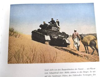 "Balkenkreuz über Wüstensand - Farbbilderwerk des deutschen Afrikakorps, datiert 1943, 159 Seiten, unter DIN A4 mit Widmung, Buchrücken geklebt