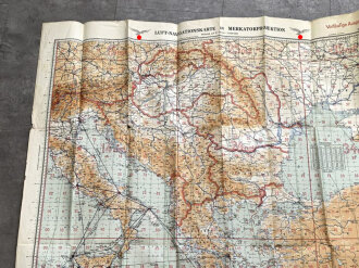 Luftwaffe, Luft-Navigationskarte in Merkatorprojektion, " Östliches Mittelmeer" 1940, gebraucht, Maße 125 cm x 104 cm