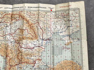 Luftwaffe, Luft-Navigationskarte in Merkatorprojektion, " Östliches Mittelmeer" 1940, gebraucht, Maße 125 cm x 104 cm