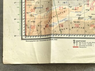 Luftwaffe, Luft-Navigationskarte in Merkatorprojektion, " Östliches Mittelmeer" 1940, gebraucht, Maße 125 cm x 104 cm