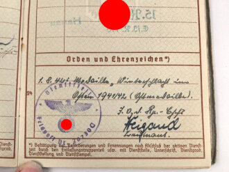 Wehrpaß Heer, eingestellt am 5. September 1938 bei 15.Komp. E. IR 110 Hanau.