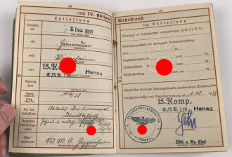 Wehrpaß Heer, eingestellt am 5. September 1938 bei 15.Komp. E. IR 110 Hanau.