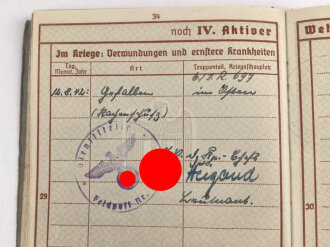 Wehrpaß Heer, eingestellt am 5. September 1938 bei 15.Komp. E. IR 110 Hanau.