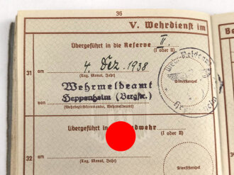 Wehrpaß Heer, eingestellt am 5. September 1938 bei 15.Komp. E. IR 110 Hanau.
