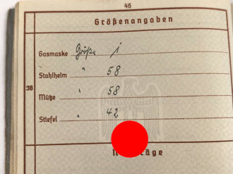 Wehrpaß Heer, eingestellt am 5. September 1938 bei 15.Komp. E. IR 110 Hanau.