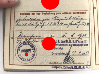 Wehrpaß Heer, eingestellt am 5. September 1938 bei 15.Komp. E. IR 110 Hanau.