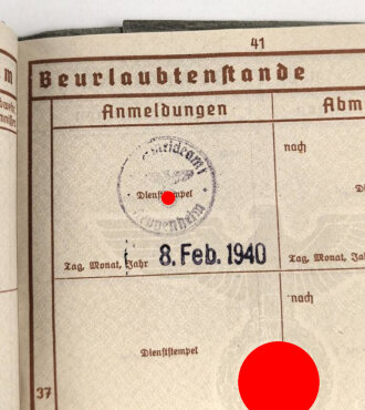 Wehrpaß Heer, Musterung am 8.Feb 1940, kein aktiver Wehrdienst