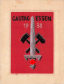 Gautag Essen 1938, In Seide gewebtes Abzeichen als Postkarte gelaufen. Eine Seite abgeschnitten