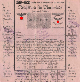 Reichskarte für Marmelade datiert 1944