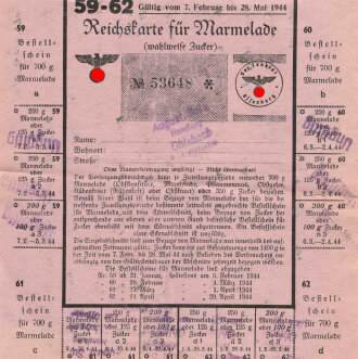 Reichskarte für Marmelade datiert 1944