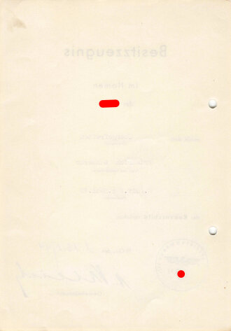 Besitzzeugnis zum Kubanschild für einen Gefreiten im...