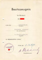 Besitzzeugnis zum Kubanschild für einen Gefreiten im 1. / Schwadr. Div. Füs. Btl. 73 . DIN A5, gelocht