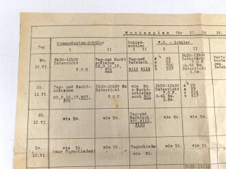 U-Boot Ausbildungs Wochenplan für 10. bis 15. Juni 1918, DIN A3, mehrfach gefaltet