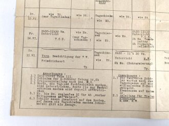 U-Boot Ausbildungs Wochenplan für 10. bis 15. Juni 1918, DIN A3, mehrfach gefaltet