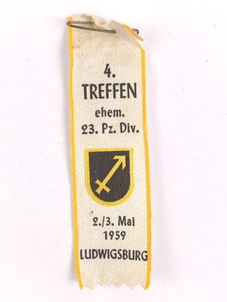 Gewebtes Abzeichen " Treffen ehemaliger 23. Panzer Division Ludwigsburg 1959"