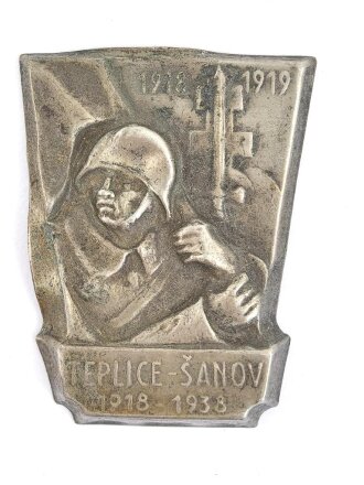Tschechoslowakei,  Blechabzeichen 20 Jahre Republik Teplice Sanov 1938. Nadel fehlt