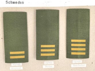 Schweden, Sammlung Rangabzeichen, auf Karton geklebt