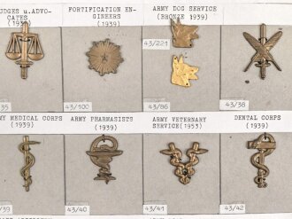 Schweden, Sammlung Regimentsabzeichen, auf Karton befestigt