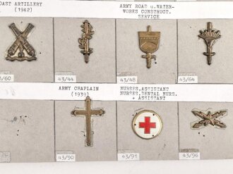 Schweden, Sammlung Regimentsabzeichen, auf Karton befestigt
