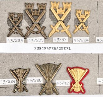 Schweden, Sammlung Regimentsabzeichen, auf Karton geklebt
