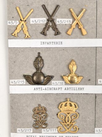 Schweden, Sammlung Regimentsabzeichen, auf Karton geklebt