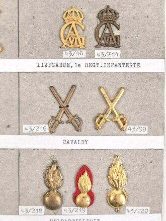Schweden, Sammlung Regimentsabzeichen, auf Karton geklebt