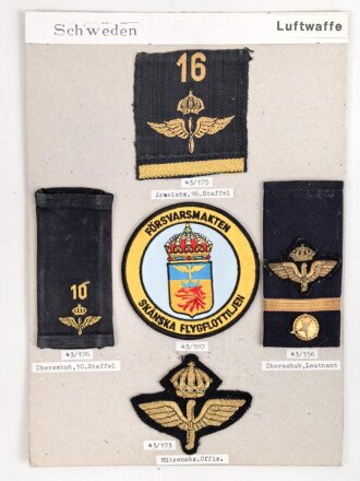 Schweden, Sammlung Abzeichen der Luftwaffe, auf Karton...
