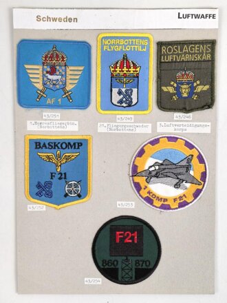 Schweden, Sammlung Ärmelabzeichen der Luftwaffe, auf...
