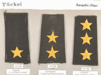 Türkei, Sammlung Rangabzeichen Heer, auf Karton getackert