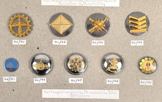 China, Sammlung Waffengattungsbzeichen, auf Karton getackert