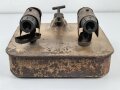 Vorheizer, Anwärmer für Motoren der Wehrmacht. Seltene Ausführung vermutlich für Panzerfahrzeuge, Originallack, ungereinigt und vollständig leer