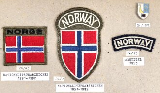 Norwegen, Sammlung verschiedener Abzeichen, auf Karton getackert