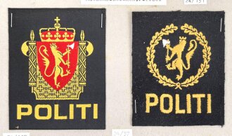 Norwegen, Sammlung verschiedener Abzeichen der Polizei, auf Karton getackert