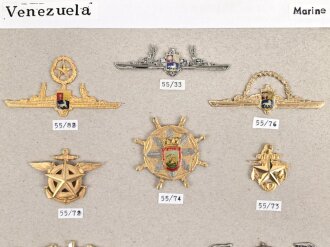 Venezuela, Sammlung Abzeichen der Marine, auf Karton befestigt